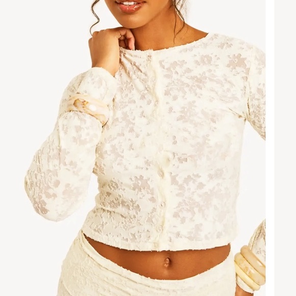 Milly Cream Cardigan Lace Floral Textured Button-Up Size Small Like New! - Picture 7 of 7